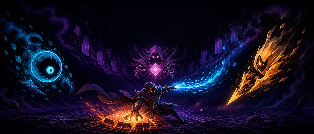 Keywraith gameplay artwork featuring a spellcasting keyboard warrior